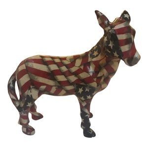 American Flag horse Figurines Vintage  Porcelain Crazed Gift Length 5” Height 8”